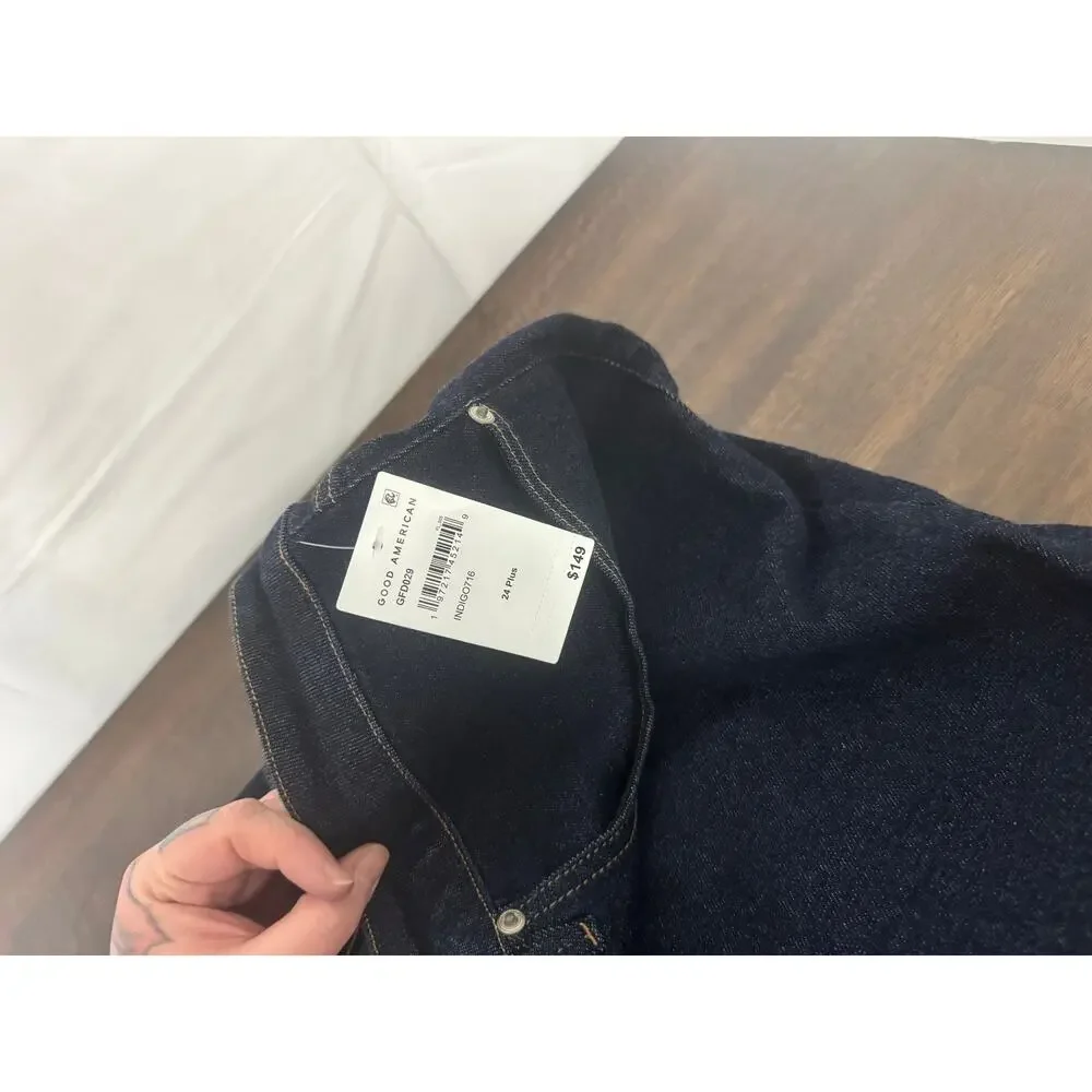 Good American Stretch Denim Indigo Midi Skirt Size 24 (Plus), NWT - Picture 8 of 12